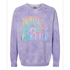 100 Days Brighter Student Happy 100th Day Of School Tie Dye Colorblast Crewneck Sweatshirt