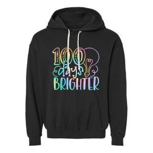 100 Days Brighter Student Happy 100th Day Of School Tie Dye Garment-Dyed Fleece Hoodie