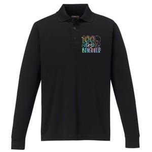 100 Days Brighter Student Happy 100th Day Of School Tie Dye Performance Long Sleeve Polo