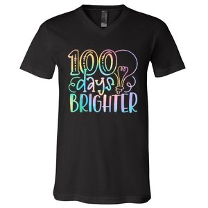 100 Days Brighter Student Happy 100th Day Of School Tie Dye V-Neck T-Shirt