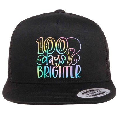 100 Days Brighter Student Happy 100th Day Of School Tie Dye Flat Bill Trucker Hat