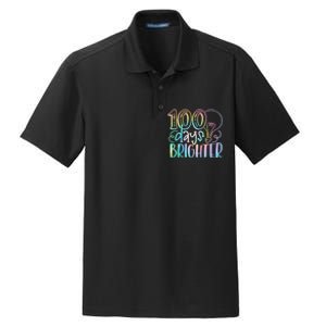 100 Days Brighter Student Happy 100th Day Of School Tie Dye Dry Zone Grid Polo