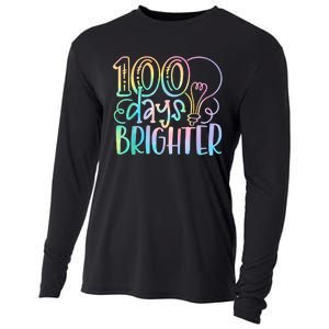 100 Days Brighter Student Happy 100th Day Of School Tie Dye Cooling Performance Long Sleeve Crew