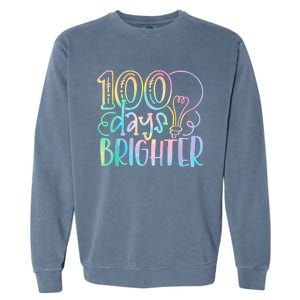 100 Days Brighter Student Happy 100th Day Of School Tie Dye Garment-Dyed Sweatshirt