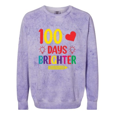 100 Days Brighter Teacher Student 100 Days Of School Colorblast Crewneck Sweatshirt