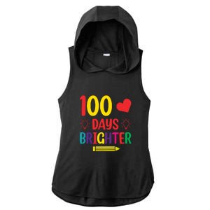 100 Days Brighter Teacher Student 100 Days Of School Ladies PosiCharge Tri-Blend Wicking Draft Hoodie Tank