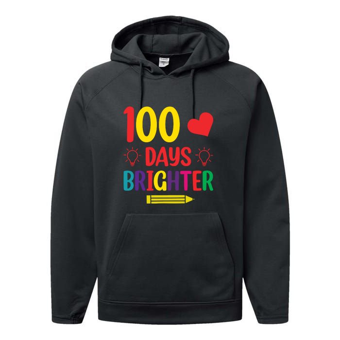 100 Days Brighter Teacher Student 100 Days Of School Performance Fleece Hoodie