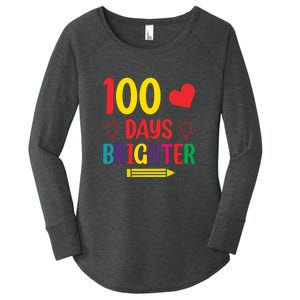 100 Days Brighter Teacher Student 100 Days Of School Women's Perfect Tri Tunic Long Sleeve Shirt