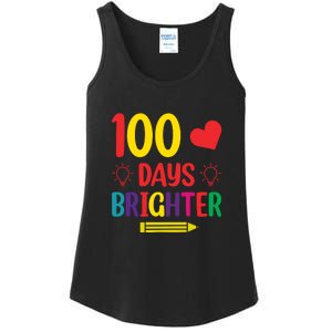 100 Days Brighter Teacher Student 100 Days Of School Ladies Essential Tank