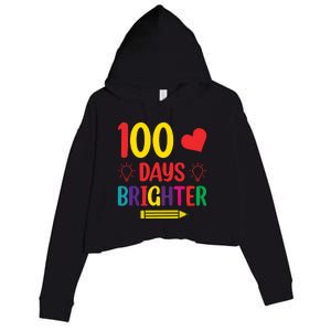 100 Days Brighter Teacher Student 100 Days Of School Crop Fleece Hoodie