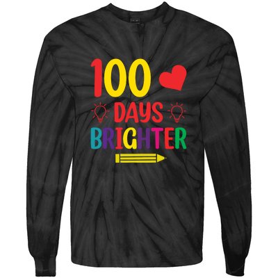 100 Days Brighter Teacher Student 100 Days Of School Tie-Dye Long Sleeve Shirt