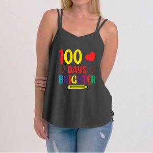 100 Days Brighter Teacher Student 100 Days Of School Women's Strappy Tank