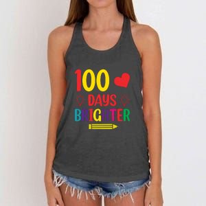 100 Days Brighter Teacher Student 100 Days Of School Women's Knotted Racerback Tank