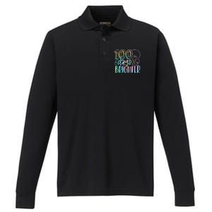 100 Days Brighter Student Happy 100th Day Of School Tie Dye Gift Performance Long Sleeve Polo