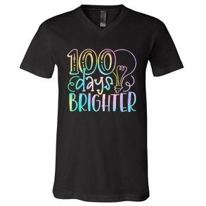 100 Days Brighter Student Happy 100th Day Of School Tie Dye Gift V-Neck T-Shirt