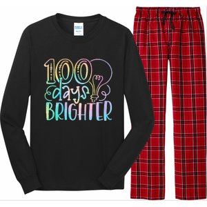 100 Days Brighter Student Happy 100th Day Of School Tie Dye Gift Long Sleeve Pajama Set