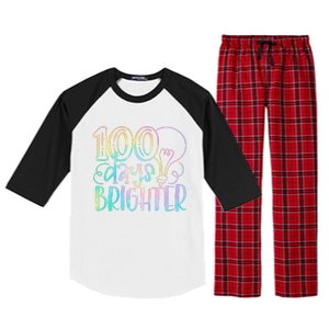 100 Days Brighter Student Happy 100th Day Of School Tie Dye Gift Raglan Sleeve Pajama Set