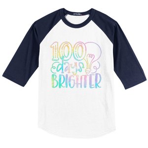 100 Days Brighter Student Happy 100th Day Of School Tie Dye Gift Baseball Sleeve Shirt