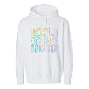 100 Days Brighter Student Happy 100th Day Of School Tie Dye Gift Garment-Dyed Fleece Hoodie