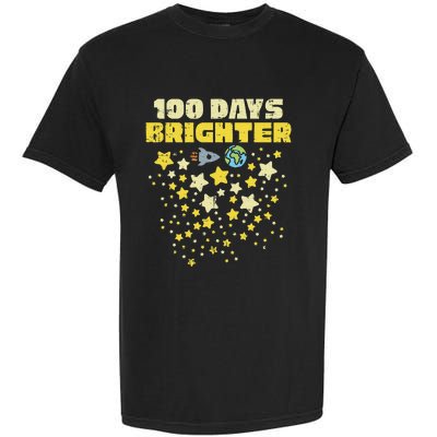 100 Days Brighter 100th Day Of School Space Stars Rocket Garment-Dyed Heavyweight T-Shirt