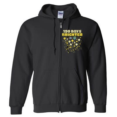 100 Days Brighter 100th Day Of School Space Stars Rocket Full Zip Hoodie