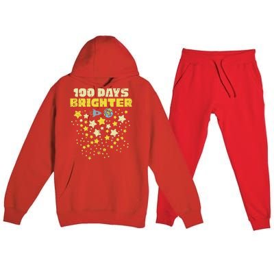 100 Days Brighter 100th Day Of School Space Stars Rocket Premium Hooded Sweatsuit Set