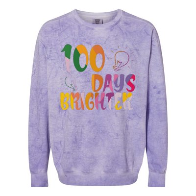 100 Days Brighter 100 Days Of School Teacher Colorblast Crewneck Sweatshirt