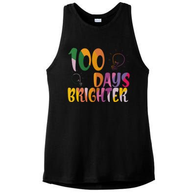 100 Days Brighter 100 Days Of School Teacher Ladies PosiCharge Tri-Blend Wicking Tank