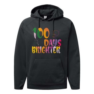 100 Days Brighter 100 Days Of School Teacher Performance Fleece Hoodie