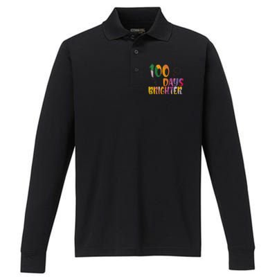 100 Days Brighter 100 Days Of School Teacher Performance Long Sleeve Polo