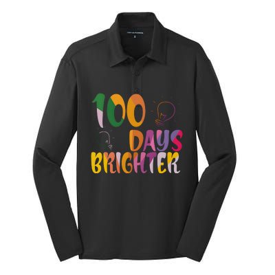 100 Days Brighter 100 Days Of School Teacher Silk Touch Performance Long Sleeve Polo