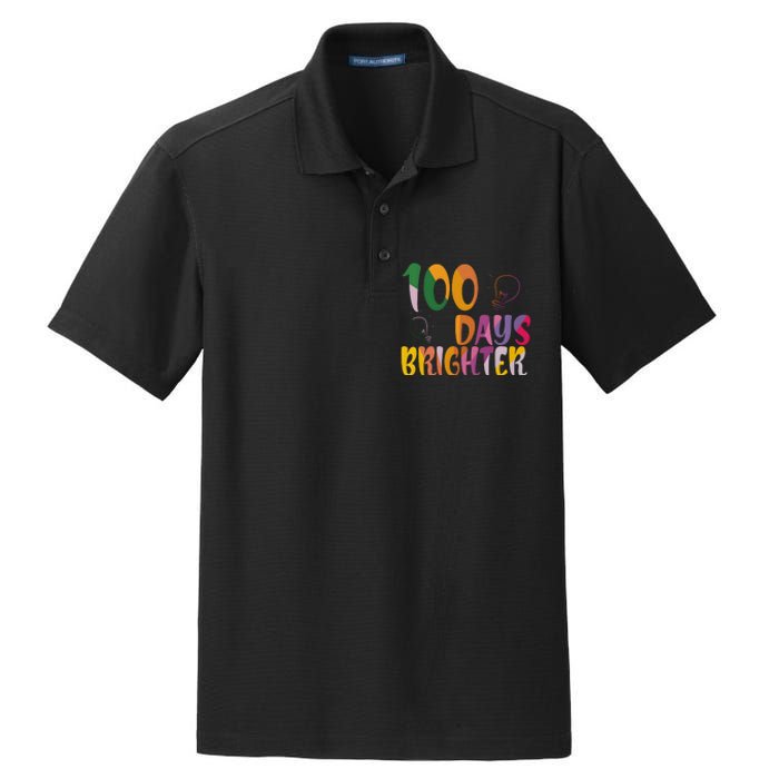 100 Days Brighter 100 Days Of School Teacher Dry Zone Grid Polo