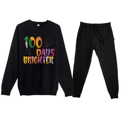 100 Days Brighter 100 Days Of School Teacher Premium Crewneck Sweatsuit Set