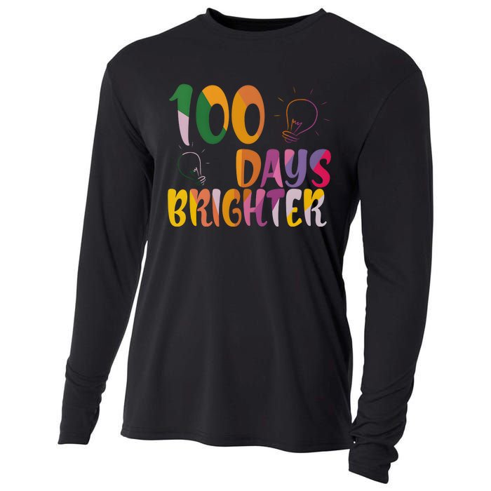 100 Days Brighter 100 Days Of School Teacher Cooling Performance Long Sleeve Crew