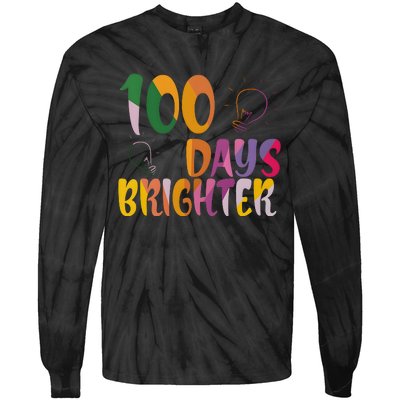 100 Days Brighter 100 Days Of School Teacher Tie-Dye Long Sleeve Shirt