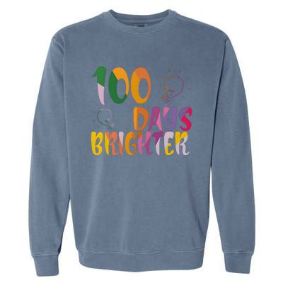 100 Days Brighter 100 Days Of School Teacher Garment-Dyed Sweatshirt