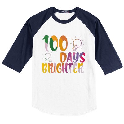 100 Days Brighter 100 Days Of School Teacher Baseball Sleeve Shirt