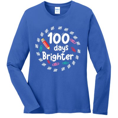 100 Days Brighter Funny Gift For Teachers 100 Days Smarter Gift Ladies Long Sleeve Shirt