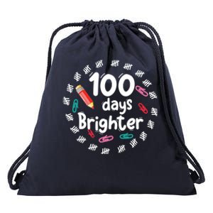 100 Days Brighter Funny Gift For Teachers 100 Days Smarter Gift Drawstring Bag