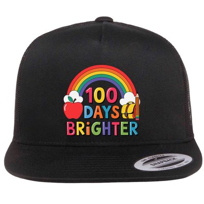 100 Days Brighter Rainbow 100th Day Of School Flat Bill Trucker Hat