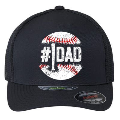 #1 Dad Baseball Number One Daddy Son Baseball Player Flexfit Unipanel Trucker Cap