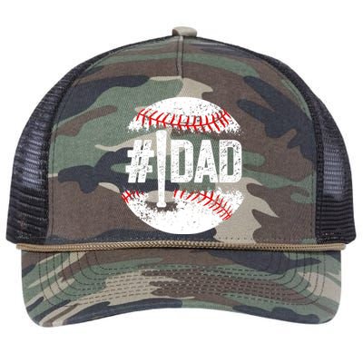 #1 Dad Baseball Number One Daddy Son Baseball Player Retro Rope Trucker Hat Cap