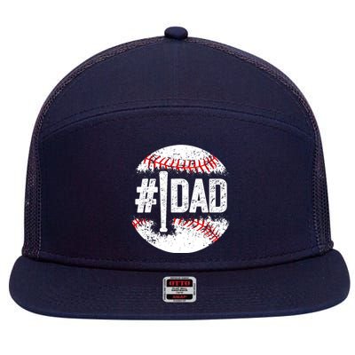 #1 Dad Baseball Number One Daddy Son Baseball Player 7 Panel Mesh Trucker Snapback Hat