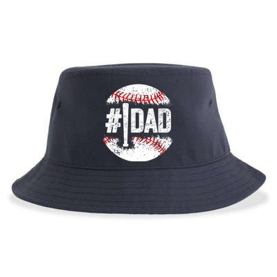 #1 Dad Baseball Number One Daddy Son Baseball Player Sustainable Bucket Hat