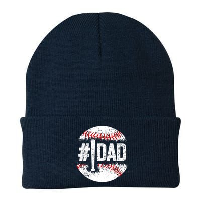 #1 Dad Baseball Number One Daddy Son Baseball Player Knit Cap Winter Beanie