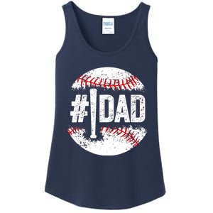 #1 Dad Baseball Number One Daddy Son Baseball Player Ladies Essential Tank