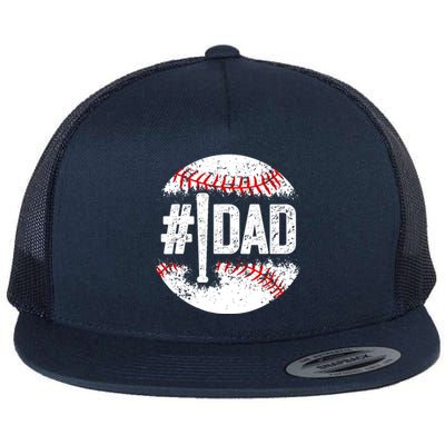 #1 Dad Baseball Number One Daddy Son Baseball Player Flat Bill Trucker Hat