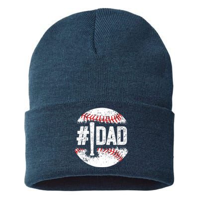 #1 Dad Baseball Number One Daddy Son Baseball Player Sustainable Knit Beanie