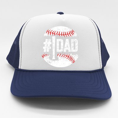 #1 Dad Baseball Number One Daddy Son Baseball Player Trucker Hat