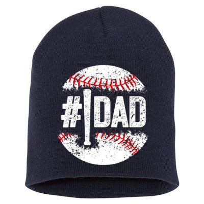 #1 Dad Baseball Number One Daddy Son Baseball Player Short Acrylic Beanie